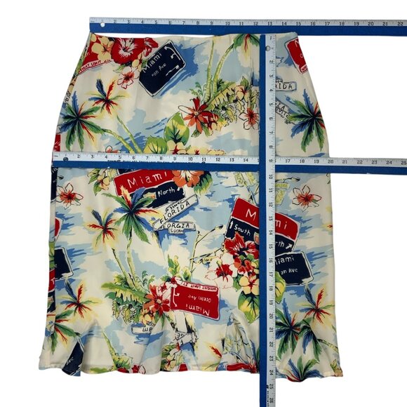 Harold's Miami Theme Hawaiian Silk Skirt 10 Palm Tree Knee Length Florida Beach - Picture 5 of 13